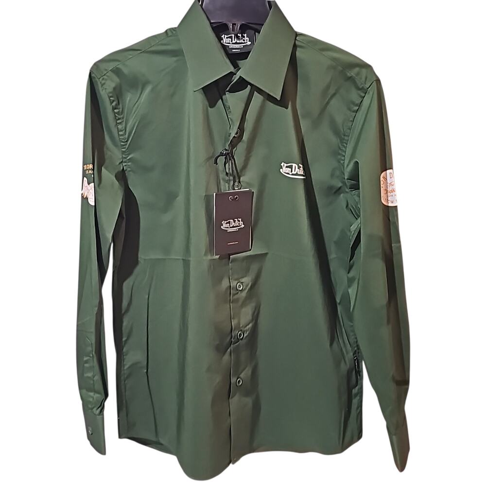 NWT Von Dutch Green Button Down Shirt Mens Small